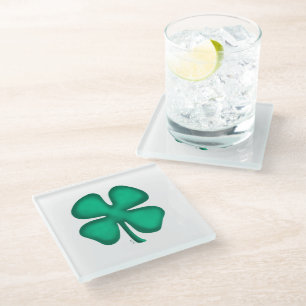 Lucky 4 Leaf Irish Clover clear glass onderzetter