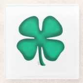 Lucky 4 Leaf Irish Clover clear glass onderzetter (Voorkant)