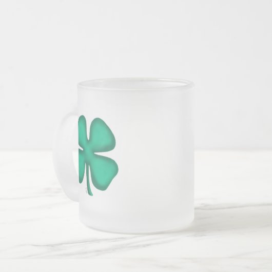 Lucky 4 Leaf Irish Clover frosted glass mok (Voorkant links)