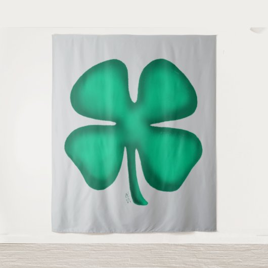Lucky 4 Leaf Irish Clover gray tapestry Wandkleed (Voorkant)