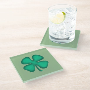 Lucky 4 Leaf Irish Clover green glass onderzetter Glazen Onderzetter