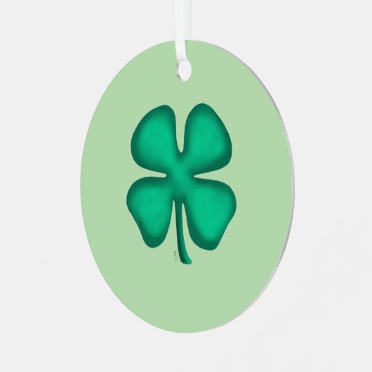 Lucky 4 Leaf Irish Clover green rnd metal ornament (Voorkant links)