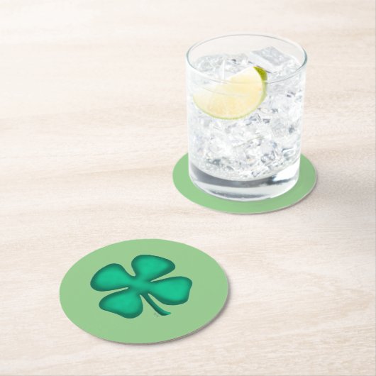 Lucky 4 Leaf Irish Clover green round onderzetters (Insitu)