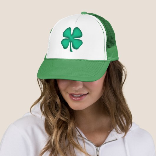 Lucky 4 Leaf Irish Clover green trucker hat Trucker Pet (In situ)