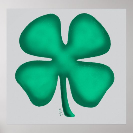 Lucky 4 Leaf Irish Clover grijs mat poster (Voorkant)