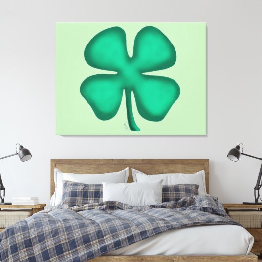 Lucky 4 Leaf Irish Clover groene canvas print (Insitu (Slaapkamer))