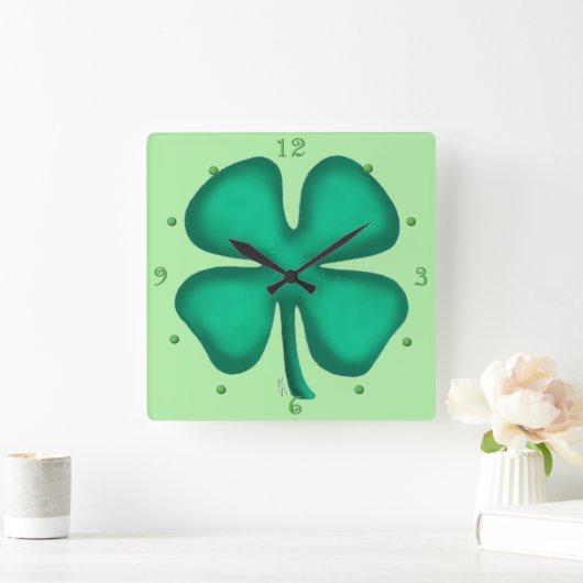 Lucky 4 Leaf Irish Clover groene vierkante wandklo Vierkante Klok (Huis)