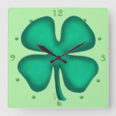 Lucky 4 Leaf Irish Clover groene vierkante wandklo Vierkante Klok (Voorkant)