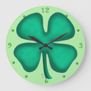 Lucky 4 Leaf Irish Clover groene wandklok