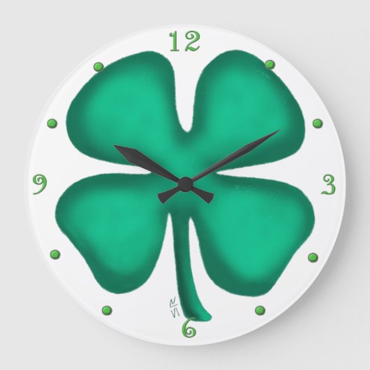 Lucky 4 Leaf Irish Clover grote klok (Voorkant)