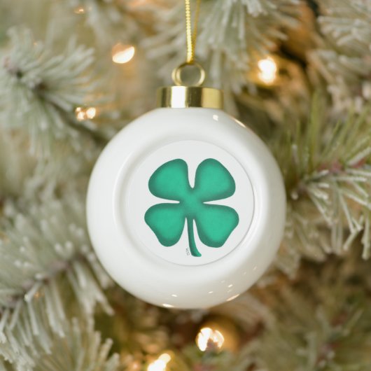 Lucky 4 Leaf Irish Clover Kerstball Keramische Bal Ornament (Boom)