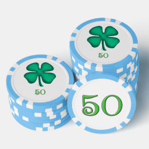 Lucky 4 Leaf Irish Clover lbl 50 streep poker chip
