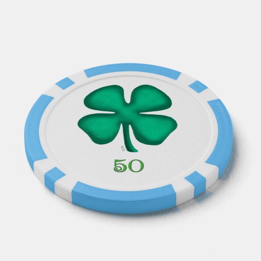 Lucky 4 Leaf Irish Clover lbl 50 streep poker chip (Enkel)