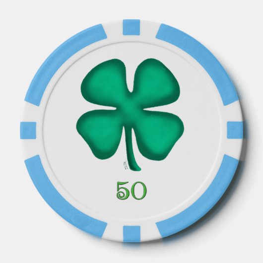 Lucky 4 Leaf Irish Clover lbl 50 streep poker chip (Voorkant)