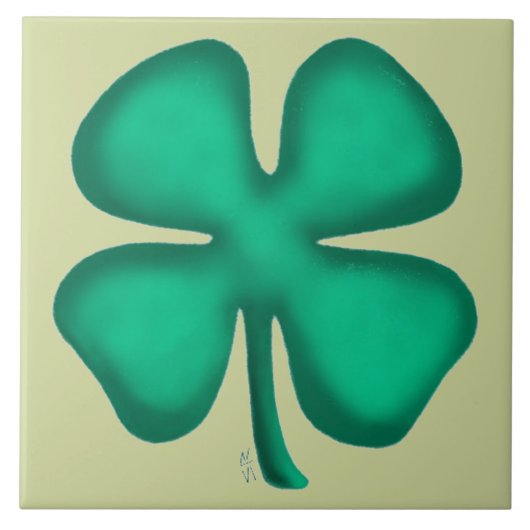 Lucky 4 Leaf Irish Clover light green large tile Tegeltje (Voorkant)
