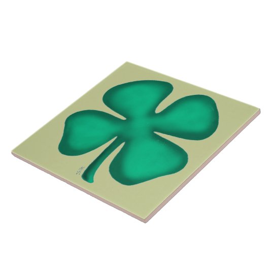 Lucky 4 Leaf Irish Clover light green large tile Tegeltje (Zijkant)