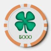 Lucky 4 Leaf Irish Clover org 5K streep poker chip (Voorkant)