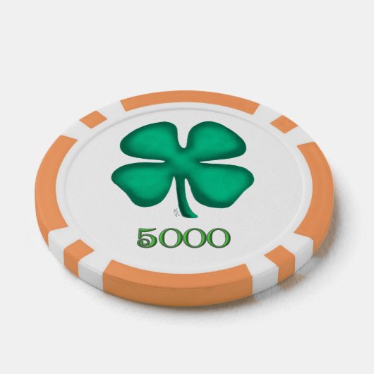 Lucky 4 Leaf Irish Clover org 5K streep poker chip (Enkel)