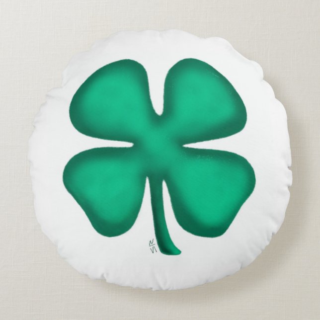 Lucky 4 Leaf Irish Clover ronde poly pillow Rond Kussen (Voorkant)