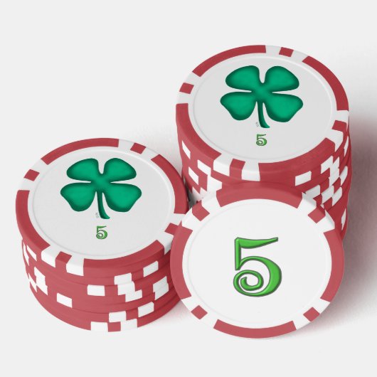 Lucky 4 Leaf Irish Clover rood 5 gestreepte poker  Chips (Opstapeling)