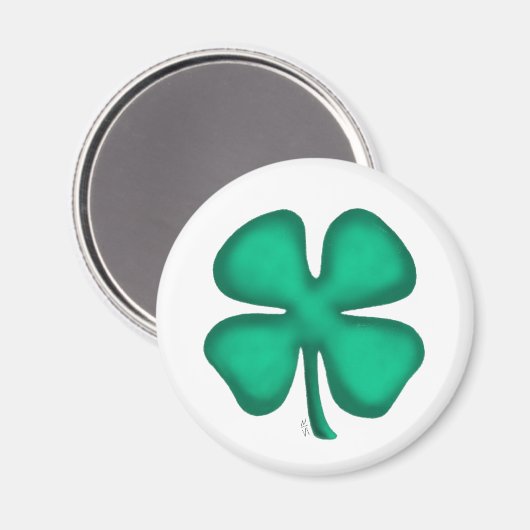 Lucky 4 Leaf Irish Clover round magnet (Voorkant / Achterkant)