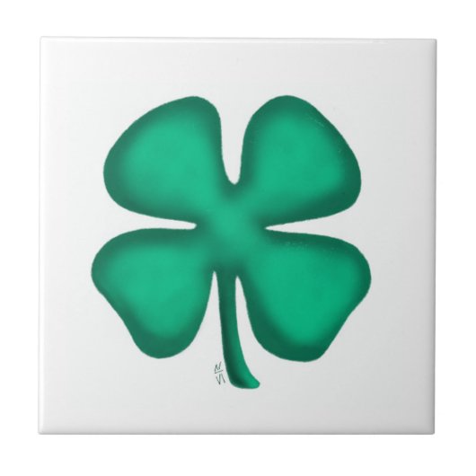 Lucky 4 Leaf Irish Clover small tile Tegeltje (Voorkant)