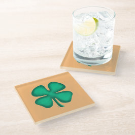 Lucky 4 Leaf Irish Clover tan glass onderzetter