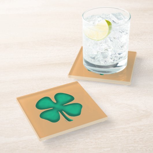 Lucky 4 Leaf Irish Clover tan glass onderzetter (Schuin)