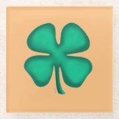 Lucky 4 Leaf Irish Clover tan glass onderzetter (Voorkant)