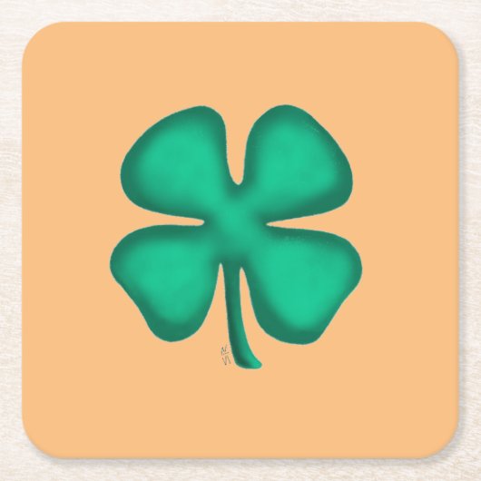 Lucky 4 Leaf Irish Clover tan papieren drankenkust Kartonnen Onderzetters (Voorkant)