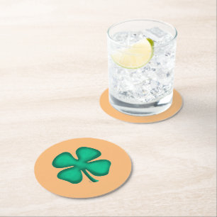 Lucky 4 Leaf Irish Clover tan round Drinkachtkuste Ronde Kartonnen Onderzetter
