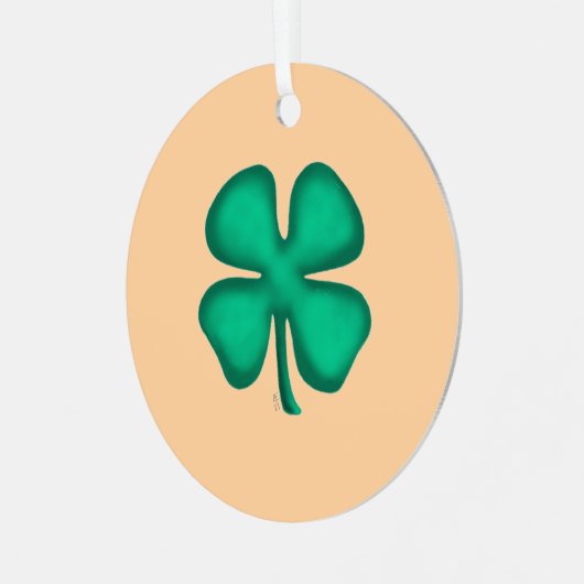 Lucky 4 Leaf Irish Clover tan round metal ornament (Voorkant links)