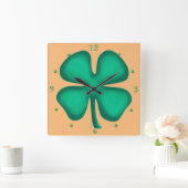 Lucky 4 Leaf Irish Clover tan vierkante wandklok (Huis)