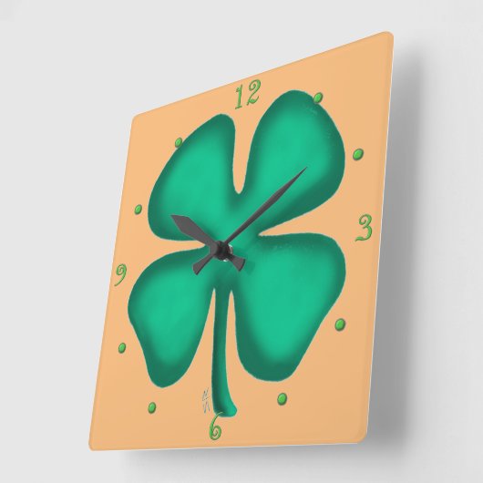 Lucky 4 Leaf Irish Clover tan vierkante wandklok (Hoek)