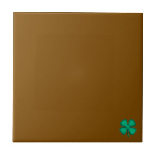 Lucky 4 Leaf Irish Clover tiny brown small tile Tegeltje (Voorkant)