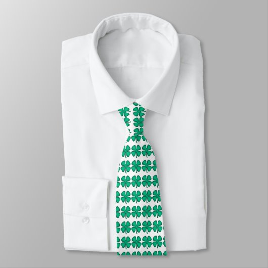 Lucky 4 Leaf Irish Clover white necktie Stropdas (Gebonden)