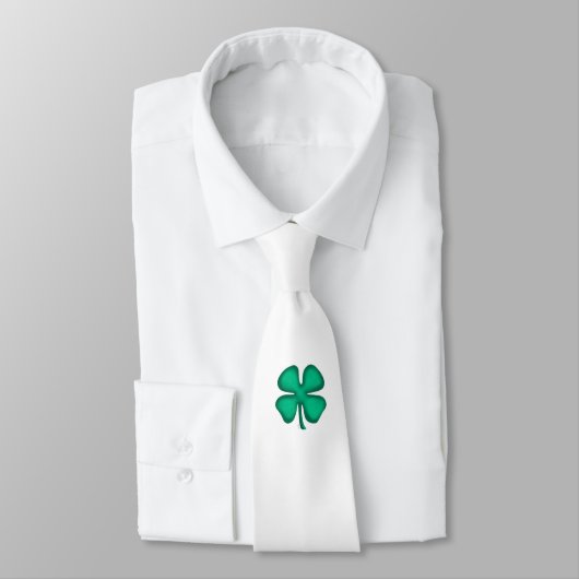 Lucky 4 Leaf Irish Clover white necktie Stropdas (Gebonden)