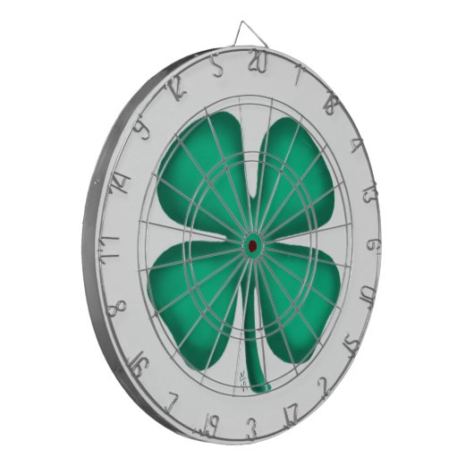 Lucky 4 Leaf Irish Clover wit dartboard Dartbord (Voorkant Links)