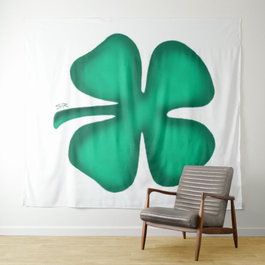 Lucky 4 Leaf Irish Clover wit wandtapijt Wandkleed (In Situ (horizontaal))