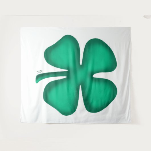 Lucky 4 Leaf Irish Clover wit wandtapijt Wandkleed (Voorkant (horizontaal))
