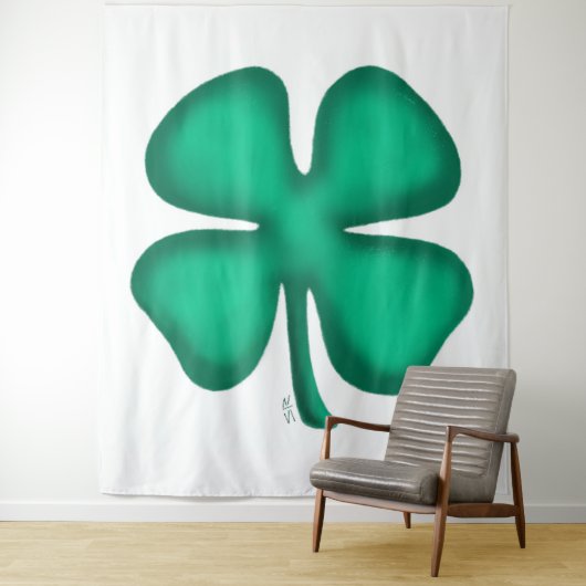 Lucky 4 Leaf Irish Clover wit wandtapijt Wandkleed (In situ)