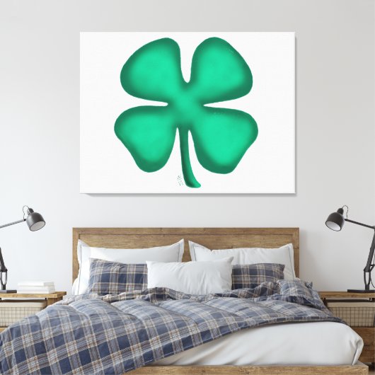 Lucky 4 Leaf Irish Clover witte canvas print (Insitu (Slaapkamer))