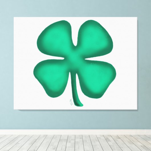 Lucky 4 Leaf Irish Clover witte canvas print (Insitu (Houten vloer))