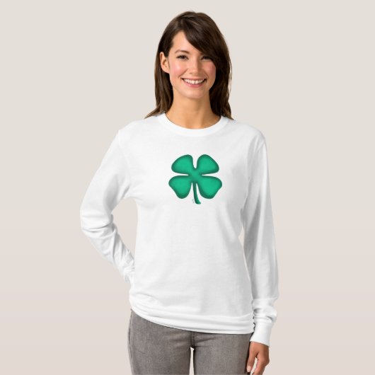 Lucky 4 Leaf Irish Clover women white long shirt (Voorkant volledig)