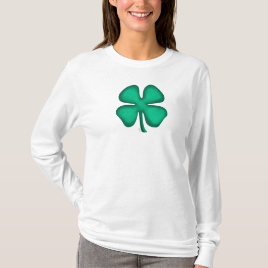 Lucky 4 Leaf Irish Clover women white long shirt (Voorkant)