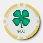 Lucky 4 Leaf Irish Clover yl 500 streep poker chip (Voorkant)