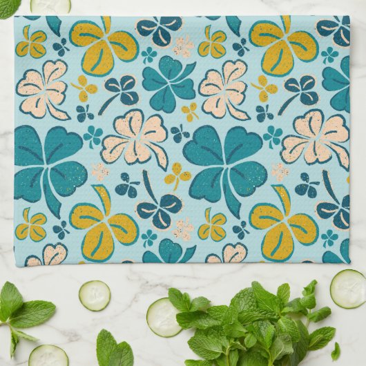 Lucky 4 Leaves Shamrocks Clover St. Patrick's Day Theedoek (Gevouwen)