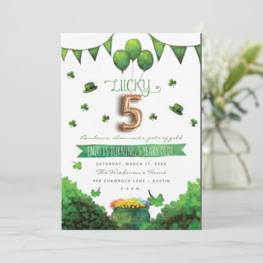 Lucky 5 Patrick's Day Birthday Party Kaart (Staand voorkant)