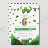 Lucky 6 Patrick's Day verjaardagsfeestje uitnodigi Kaart (Voorkant / Achterkant)