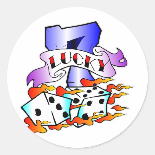 Lucky 7 w/Dice Ronde Sticker (Voorkant)